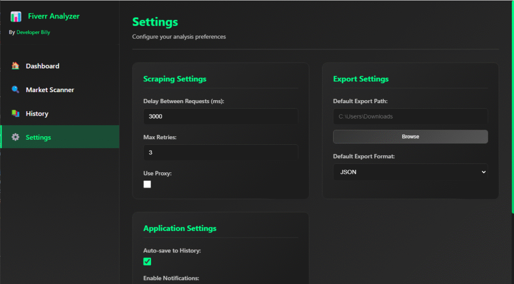 Settings tab